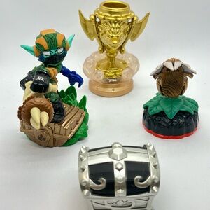 Skylanders (Lot Of 4) SUPER SHOT STEALTH ELF Figure, Chest, Trophy & Tiki Speaky